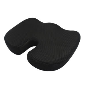black breathable memory-foam neck pillow with a contour for neck support, travel-friendly u-shape.