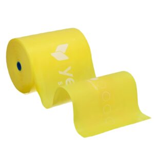 close-up of bright yellow adhesive tape rolls with a blue inner core veering into view.