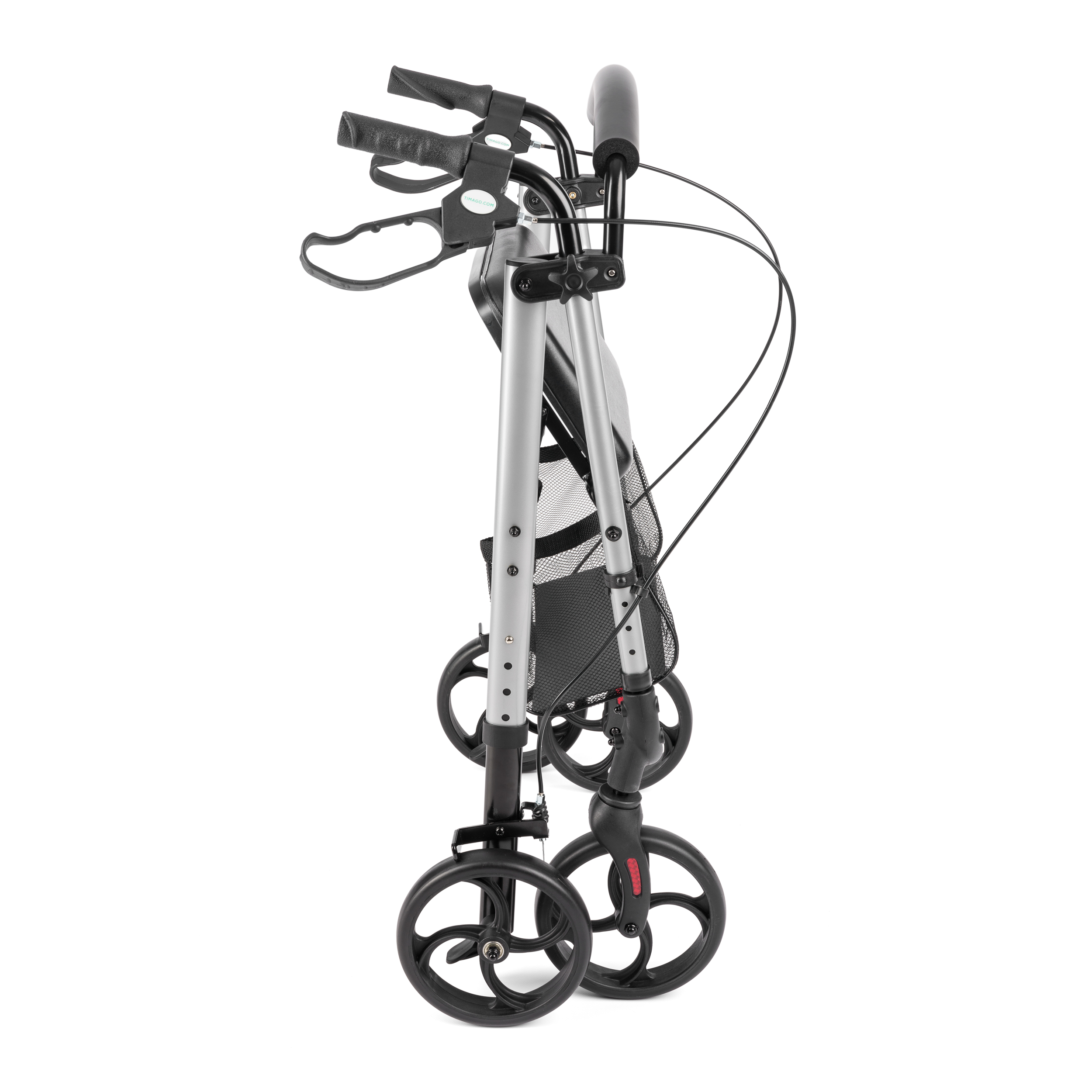 rolator_alina_7 - fizio trgovina close-up of a rollator walker handlebar with brake levers and large front wheels.