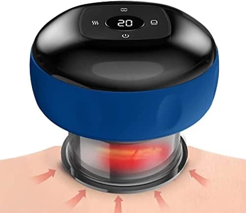 ventuza_elektronska - fizio trgovina blue and black neck massager delivering warm massage to the back of the neck with a digital control panel showing a '20' setting (informational image).