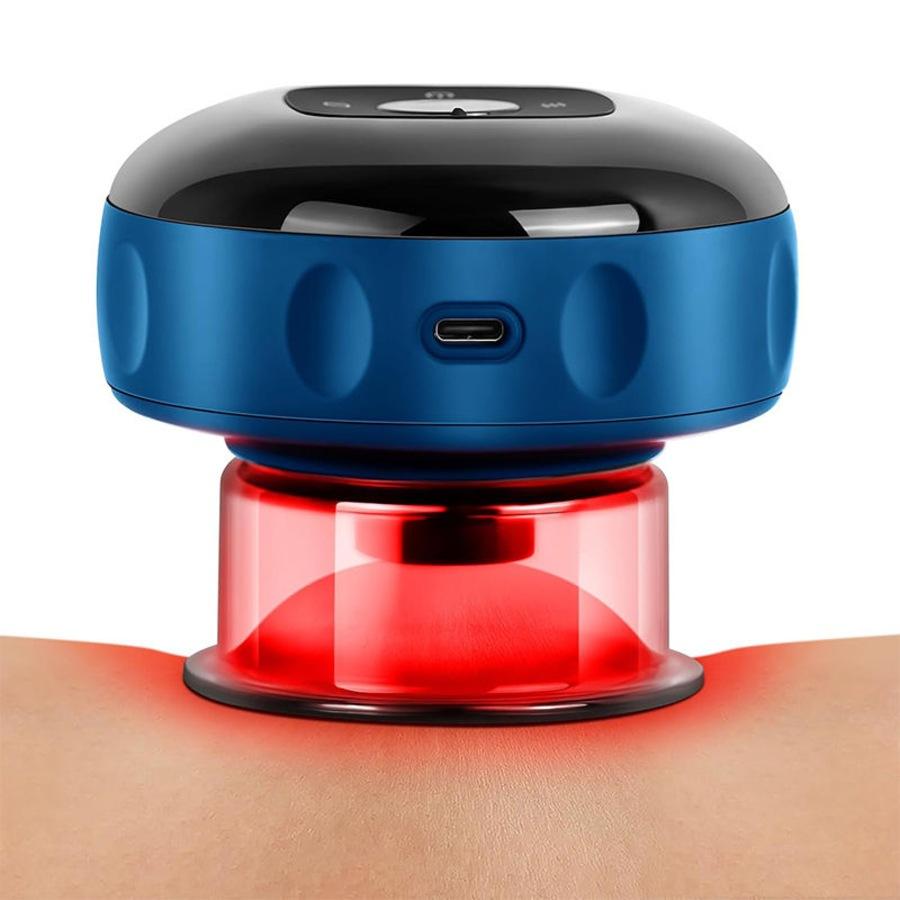 ventuza_elektronska_4 - fizio trgovina blue and gray handheld red-light therapy device applied to the skin, emitting a red glow. (close-up)