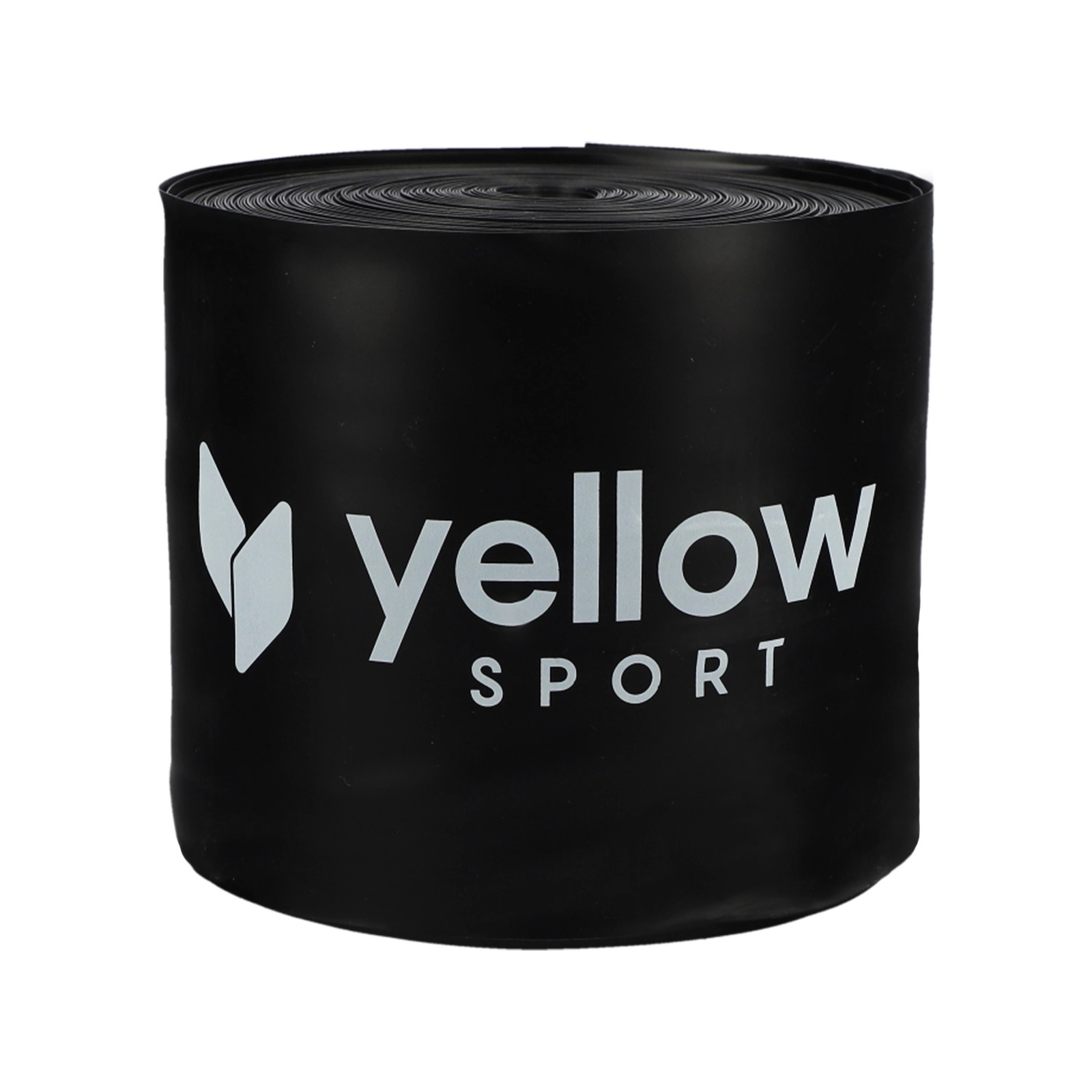 elasticni_trak_30m_25 - fizio trgovina close-up of a black roll of athletic tape with a partial white logo reading 'yellow' visible on the side.