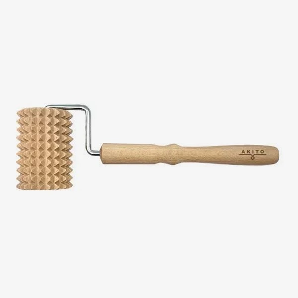 masazni_valjcek_17 - fizio trgovina wooden-handled meat tenderizer roller with a spiked cylinder for tenderizing meat (brand akito).